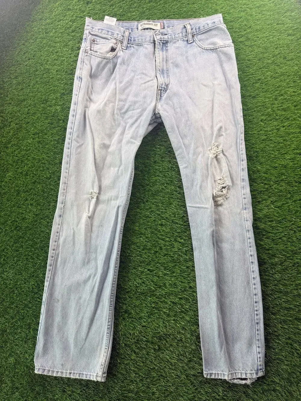 Levi’s 505 Jeans Mens 36x34 Light Wash Straight Fit Distressed Denim Vintage Y2K
